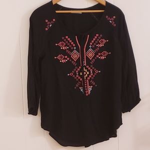 Maurice's Women Top Small Black Boho Multi-colored